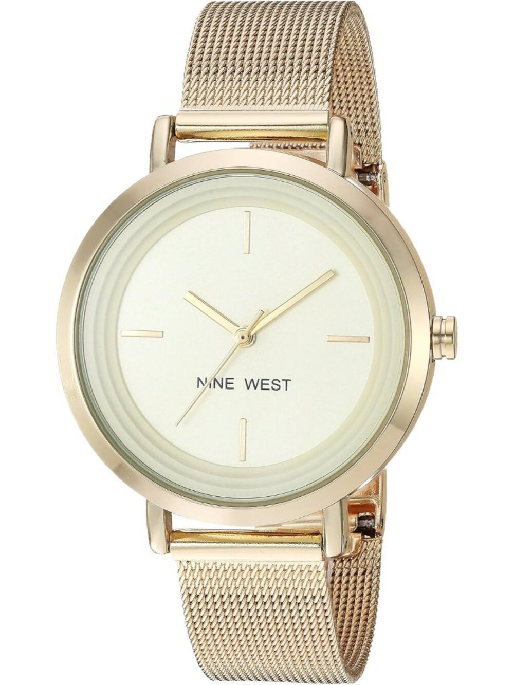 Nine West Women's Gold Analog Japanese Quartz Solid Mesh Round Bracelet Watch